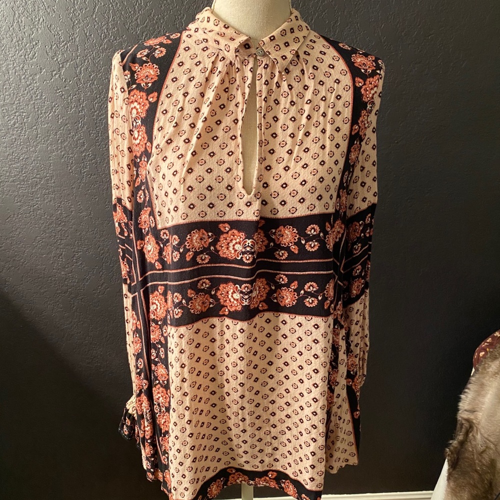 FREE PEOPLE Border Print Collar Tunic